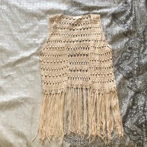 UMGEE Cream Crocheted Fringe Vest